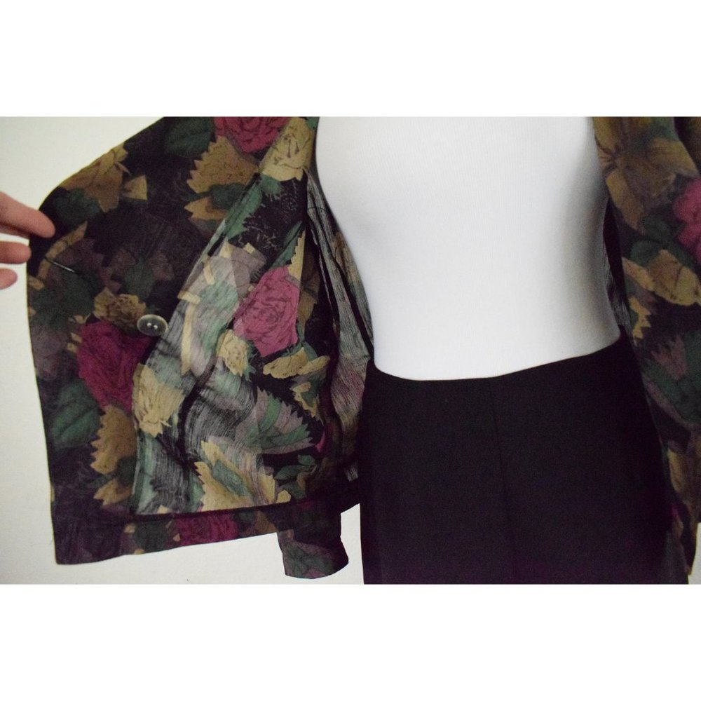 Vintage Dark Floral Sheer Polyester Blouse | 80s jacket - Picture 9 of 10